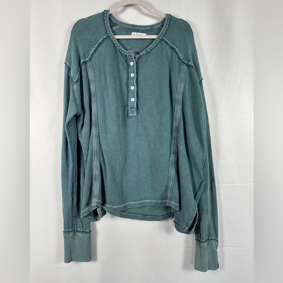 Free People We The Free Taylor Henley Tunic Top Teal Oversized Slouchy Boho Lg - Picture 2 of 15